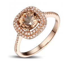 Luxurious 2 Carat Double Halo Morganite and Diamond Rose Gold Engagement Ring for Women