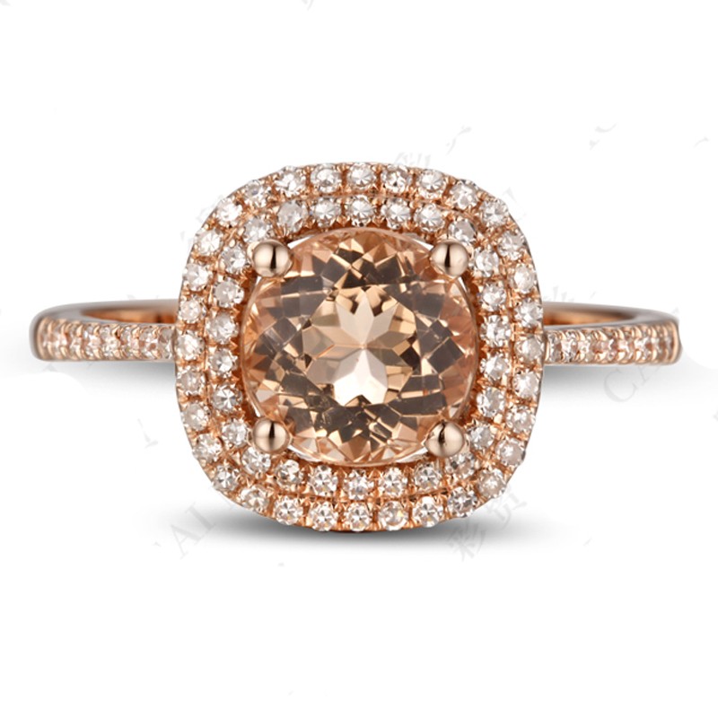 Luxurious 2 Carat Double Halo Morganite and Diamond Rose Gold ...