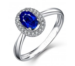 1.50 Carat Sapphire and Diamond Halo Engagement Ring in White Gold for Her