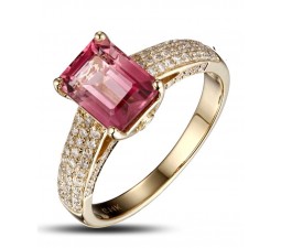 2 Carat Pink Sapphire and Diamond Halo Engagement Ring in Yellow Gold for Women