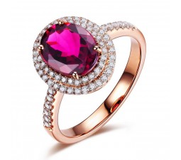 Designer 2 Carat Pink Sapphire and Diamond Halo Engagement Ring in Rose Gold