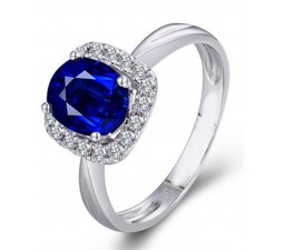 1.50 Carat Sapphire and Diamond Halo Engagement Ring in White Gold for Her