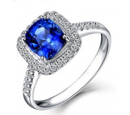 2 Carat Classic oval cut Sapphire and Diamond Halo Engagement Ring in White Gold