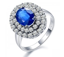 Sapphire with Diamond Engagement Ring on 10k White Gold