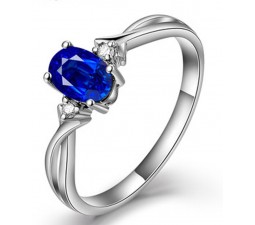 Perfect 1 Carat Oval Blue Sapphire and Diamond Trilogy Engagement Ring in Whtie Gold