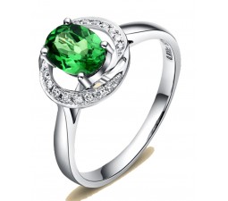 Unique 1 Carat Emerald and Diamond Halo Engagement Ring with floral design