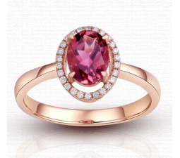 Halo 1.50 Carat Red Oval cut Ruby and Diamond Engagement Ring in Yellow Gold