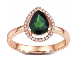 Designer 1.50 Carat Pear shape Emerald and Diamond Halo Engagement Ring in Yellow Gold