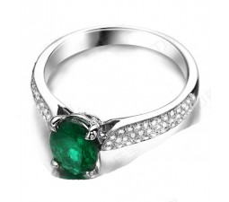 Luxurious 2 Carat Green Oval Emerald and Diamond Engagement Ring in White Gold