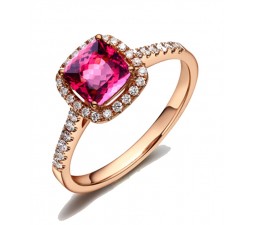 1.50 Carat Cushion cut Ruby and Diamond Engagement Ring Rose Gold