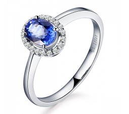 Sapphire with Diamond Engagement Ring on 10k White Gold