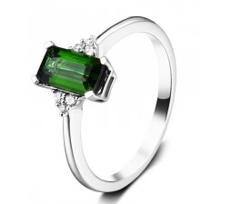 1.50 Carat Green Emerald and Diamond Engagement Ring for Her in White Gold