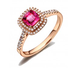 Superb 1.50 carat cushion cut Ruby and Diamond double Halo Engagement Ring in Rose Gold