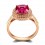 2 Carat cushion cut Ruby and Diamond Halo Engagement Ring in Yellow Gold