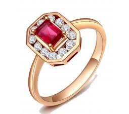 1 Carat Ruby and Diamond Antique Engagement Ring in Yellow Gold