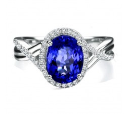 Inexpensive 1.50 Carat Blue Sapphire and Diamond Infinity Engagement Ring in White Gold