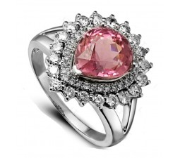 Luxurious 2 Carat Pear cut Morganite and Diamond Halo Engagement Ring in White Gold