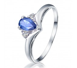 Perfect Sapphire and Diamond Engagement Ring on 10k White Gold