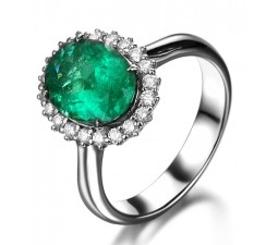 Beautiful 1.50 Carat oval shape Emerald and Diamond Halo Engagement Ring in White Gold