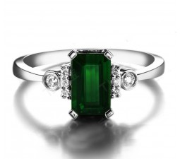 Beautiful 2 Carat Emerald and Diamond Engagement Ring in White Gold for Women