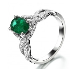 Infinity design 2 Carat Emerald and Diamond curved Engagement Ring in White Gold