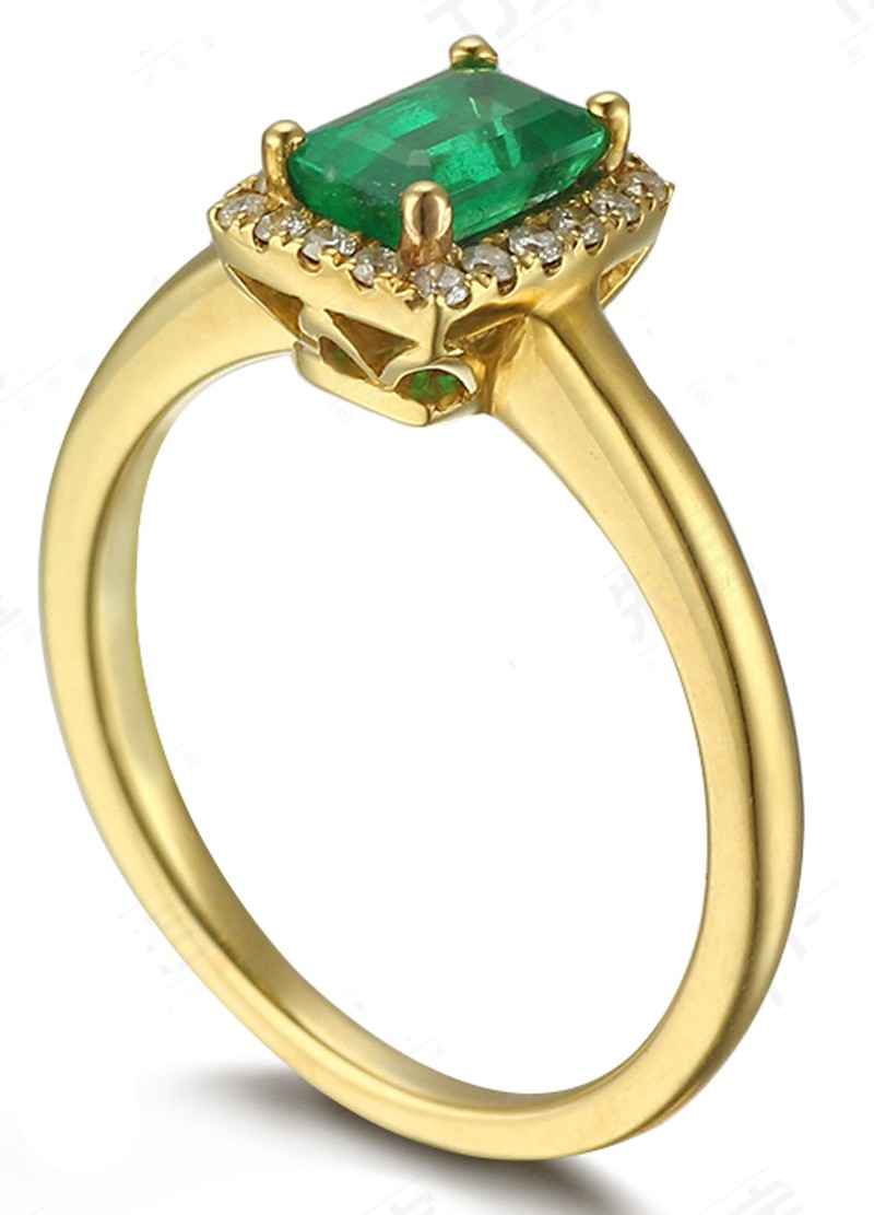 Affordable 1 Carat Emerald and Diamond Halo Engagement Ring in Yellow ...