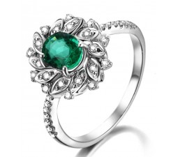 Antique Floral 1.50 Carat Emerald and Diamond Engagement Ring in White Gold