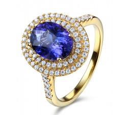 Designer 3 Carat Double Halo Sapphire and Diamond Engagement Ring in Yellow Gold