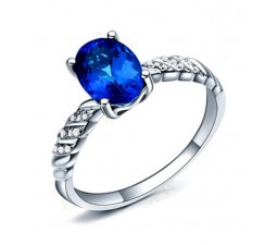 1 Carat Sapphire and Diamond Halo Engagement Ring in White Gold