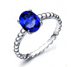 Antique 1 Carat Blue Sapphire Solitaire Engagement Ring in White Gold for Her