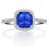 2 Carat cushion cut Blue Sapphire and Diamond Halo Engagement Ring in White Gold