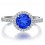Beautiful 1 Carat Round Blue Sapphire and Diamond Halo Engagement Ring in White Gold