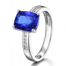 1.50 Carat Blue Sapphire and Diamond Classic Engagement Ring for Women in White Gold