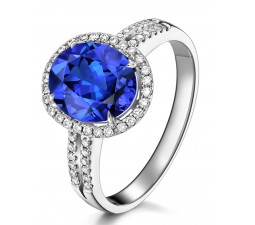 2 Carat Beautiful Sapphire and Diamond Halo Engagement Ring for Her in White Gold