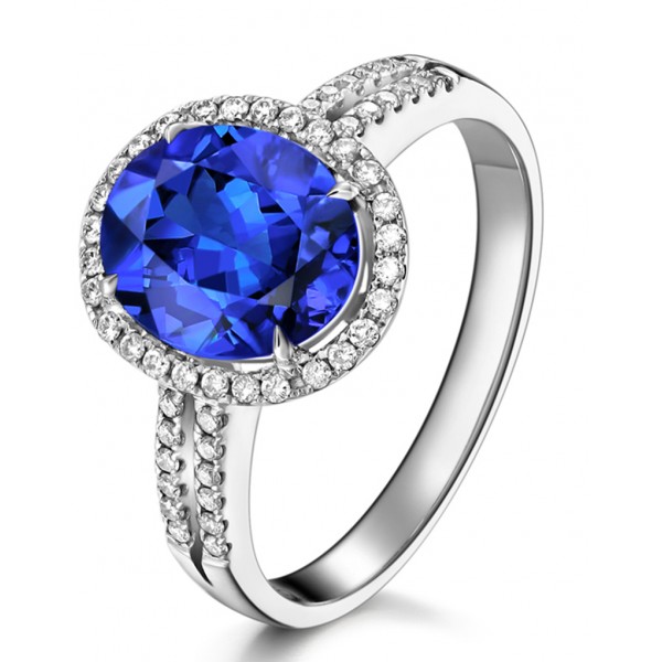 2 Carat Beautiful Sapphire and Diamond Halo Engagement Ring for Her in ...