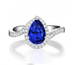 1.50 Carat pear cut Sapphire and Diamond curved Engagement Ring for Women in White Gold