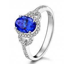 Just Perfect 1 Carat Blue Sapphire and Diamond Halo Engagement Ring on Sale