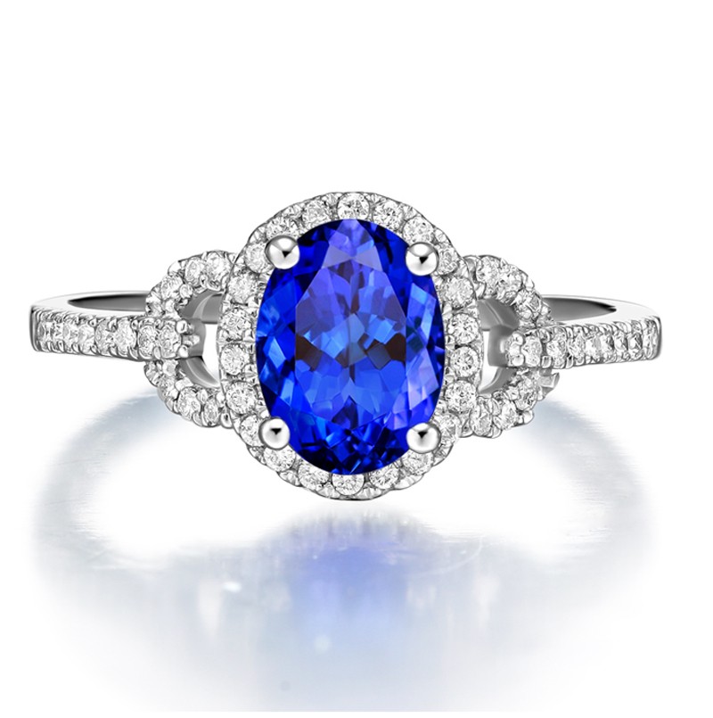 Just Perfect 1 Carat Blue Sapphire and Diamond Halo Engagement Ring on ...