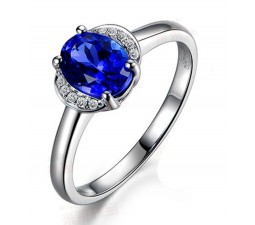 Half carat Sapphire and Diamond affordable engagement ring in white Gold
