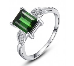 1 Carat Emerald and Diamond Engagement Ring in White Gold