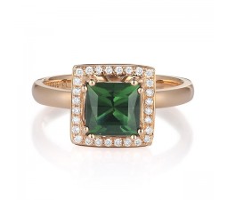 Elegant 1 Carat Emerald and Diamond Halo Engagement Ring for Her in Yellow Gold
