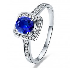1.50 Carat Blue Sapphire and Diamond Halo Engagement Ring for Women in White Gold