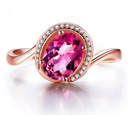 Curved 1.25 Carat Pink Sapphire and Diamond Engagement Ring in Rose Gold