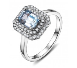2.50 Carat Blue Topaz and Diamond double Halo Engagemnet Ring in White Gold