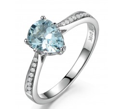 Elegant 1 Carat Pear cut Topaz and Diamond Engagement Ring for Women in White Gold
