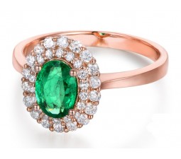 2 Carat Double Halo Emerald and Diamond Engagement Ring in Rose Gold