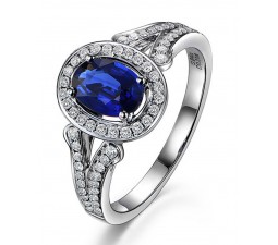 Vintage 2 Carat Blue Sapphire and Diamond Halo Engagement Ring for Women