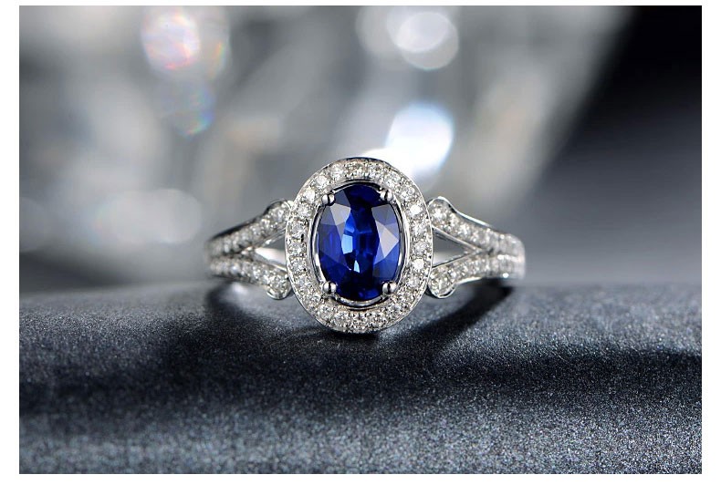 Vintage 2 Carat Blue Sapphire and Diamond Halo Engagement Ring for