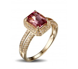 Luxurious 1.50 Carat Ruby and Diamond Halo Engagement Ring in Yellow Gold