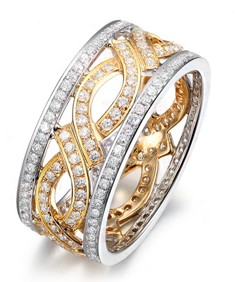 1 Carat Antique Diamond Wedding Ring Band in Two Tone White and Yellow ...